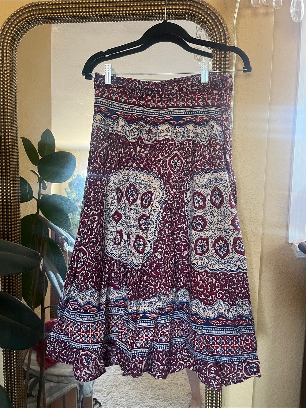 Boho Vintage Indian Burgundy cotton wraparound skirt OS